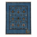 Chobi Sultani hand-knotted Afghan carpet, full view — sky blue field with all-over Sultani floral vine design in burgundy, ivory, green, and gold, dark border, hand-tied fringe — 180×231 cm (6×8 ft), 100% natural wool, Golden Loom Afghanistan