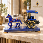 Royal lapis lazuli horse-and-carriage sculpture displayed in an elegant five-star reception interior.