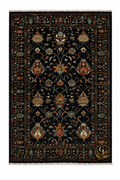 Chobi Sultani hand-knotted Afghan carpet in midnight black – centuries-old Sultani floral design blooming in crimson, teal, gold and ivory, hand-knotted by master weavers in Jawzjan, Afghanistan, 169×230 cm