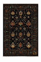 Chobi Sultani hand-knotted Afghan carpet in midnight black – centuries-old Sultani floral design blooming in crimson, teal, gold and ivory, hand-knotted by master weavers in Jawzjan, Afghanistan, 169×230 cm