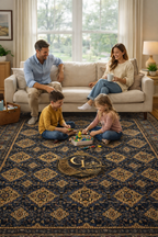 Belzhiki ZerKhaki handmade Afghan carpet in a cozy family living room – durable 100% natural wool rug by Golden Loom Afghanistan, safe and soft for children and everyday use