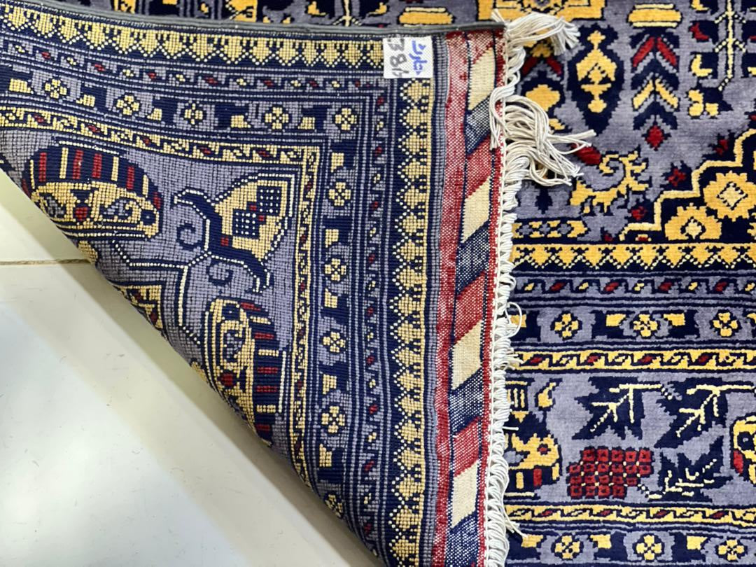 Close-up of hand-knotted back of Belzhiki ZerKhaki Afghan carpet showing dense 40x40 knot construction and natural wool quality – Golden Loom Afghanistan