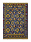 Belzhiki Carpet ZerKhaki Antique Design – Handmade Afghan Wool Rug in Blue and Gold, 100% Natural Turkmen Wool, Hand-Knotted in Jawzjan by master and skilled Artisans