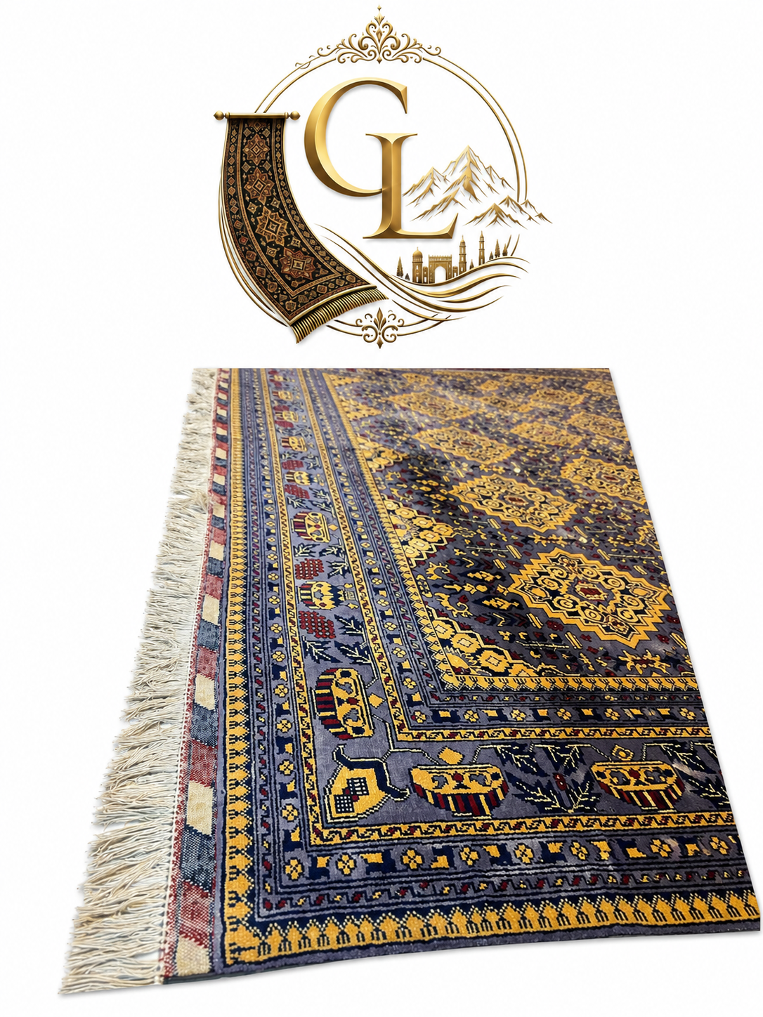 Belzhiki ZerKhaki Antique Afghan Carpet in charcoal and gold – hand-knotted luxury wool rug by Golden Loom Afghanistan, Jawzjan, available in 6 sqm and 9 sqm