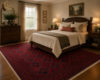Afghan Khamyab Rug in Luxury Interior Setting – Crimson Red & Navy Blue Hand-Knotted Wool