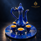 Handcrafted Afghan blue lapis lazuli serving set presented as a premium artisan centerpiece.