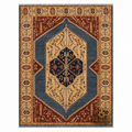Chobi Kashan Lahori hand-knotted Afghan carpet — blue medallion, ivory field, rust-red border, natural wool, 2×3m