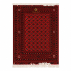 Handmade Afghan Khal Mohammadi rug in deep red with traditional geometric Bokhara pattern and ivory fringe, Golden Loom Afghanistan
