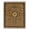 Handmade Afghan Mamluk carpet with intricate geometric medallion pattern in sage green, terracotta, and black — Golden Loom Afghanistan