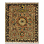 Handmade Afghan Mamluk carpet with intricate geometric medallion pattern in sage green, terracotta, and black — Golden Loom Afghanistan