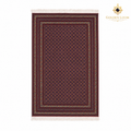 Top view of the Mawr Heritage hand-knotted Belzhiki Afghan wool rug in deep burgundy with navy and beige details