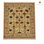 Hand-knotted Afghan Chobi carpet with all-over floral vine pattern in ivory, rust, teal, and brown, traditional fringe border, Golden Loom Afghanistan