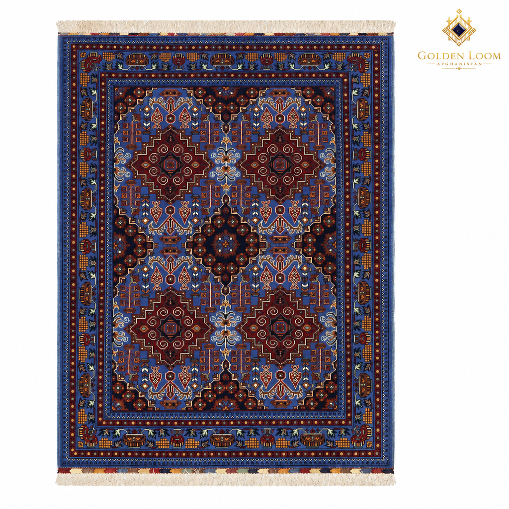 The Jawzjan Mamluk Legacy, a hand-knotted Afghan wool carpet shown in full.