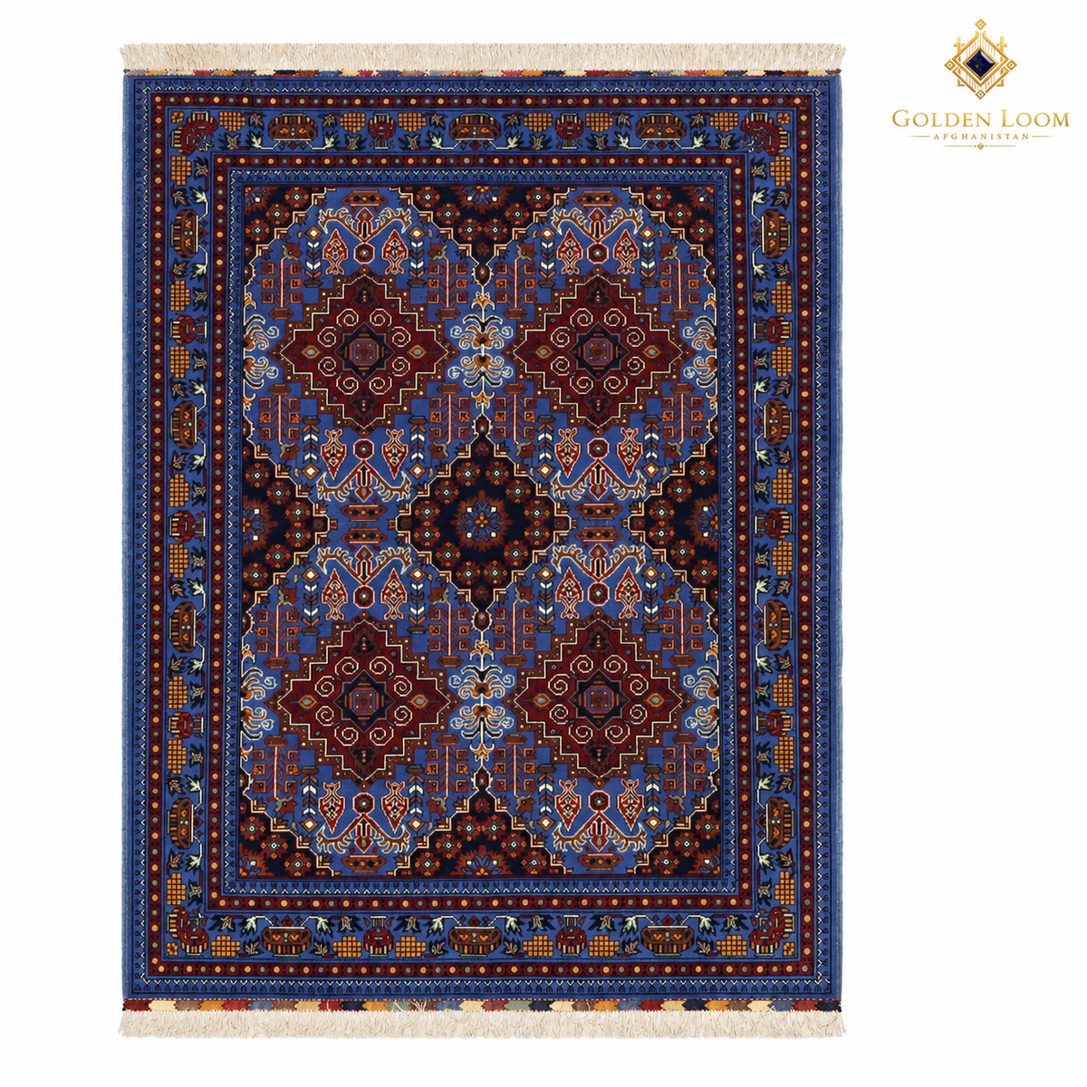 The Jawzjan Mamluk Legacy, a hand-knotted Afghan wool carpet shown in full.