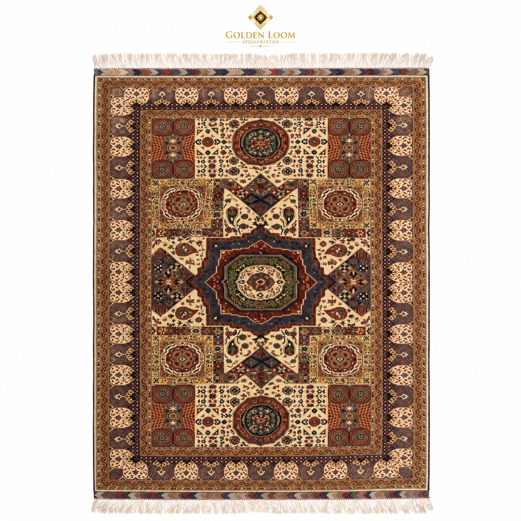 The Maimana Mamluk Legacy, a hand-knotted Afghan wool carpet shown in full.