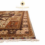 Regional Mamluk Afghan carpet flat lay showing full geometric medallion design with intricate border in ivory, brown, and burgundy — 100% natural wool — Golden Loom Afghanistan