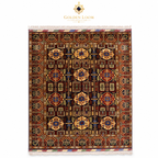 Handwoven Afghan Regional Rug in Wheat Pattern Blue, flat lay view, 100% natural wool, Golden Loom Afghanistan