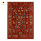 Chobi Kashan handwoven Afghan carpet with rich red field and multicolour floral motifs