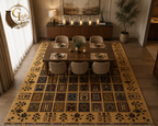 Afghan Chobi rug with golden wheat field and tribal compartment design – hand-knotted 100% Turkman wool