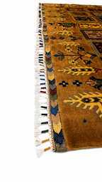 Corner and fringe detail of Belzhiki Afghan carpet – multicolor hand-tied Turkman wool fringe, 40x40 knots per 10cm, woven in Mazar-e-Sharif, Afghanistan by Golden Loom