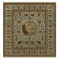 Chobi Sultani Diamond hand-knotted Afghan carpet 248x281cm, sage blue-grey field with saffron, crimson and olive botanical motifs, Golden Loom Afghanistan