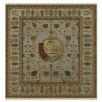Chobi Sultani Diamond hand-knotted Afghan carpet 248x281cm, sage blue-grey field with saffron, crimson and olive botanical motifs, Golden Loom Afghanistan