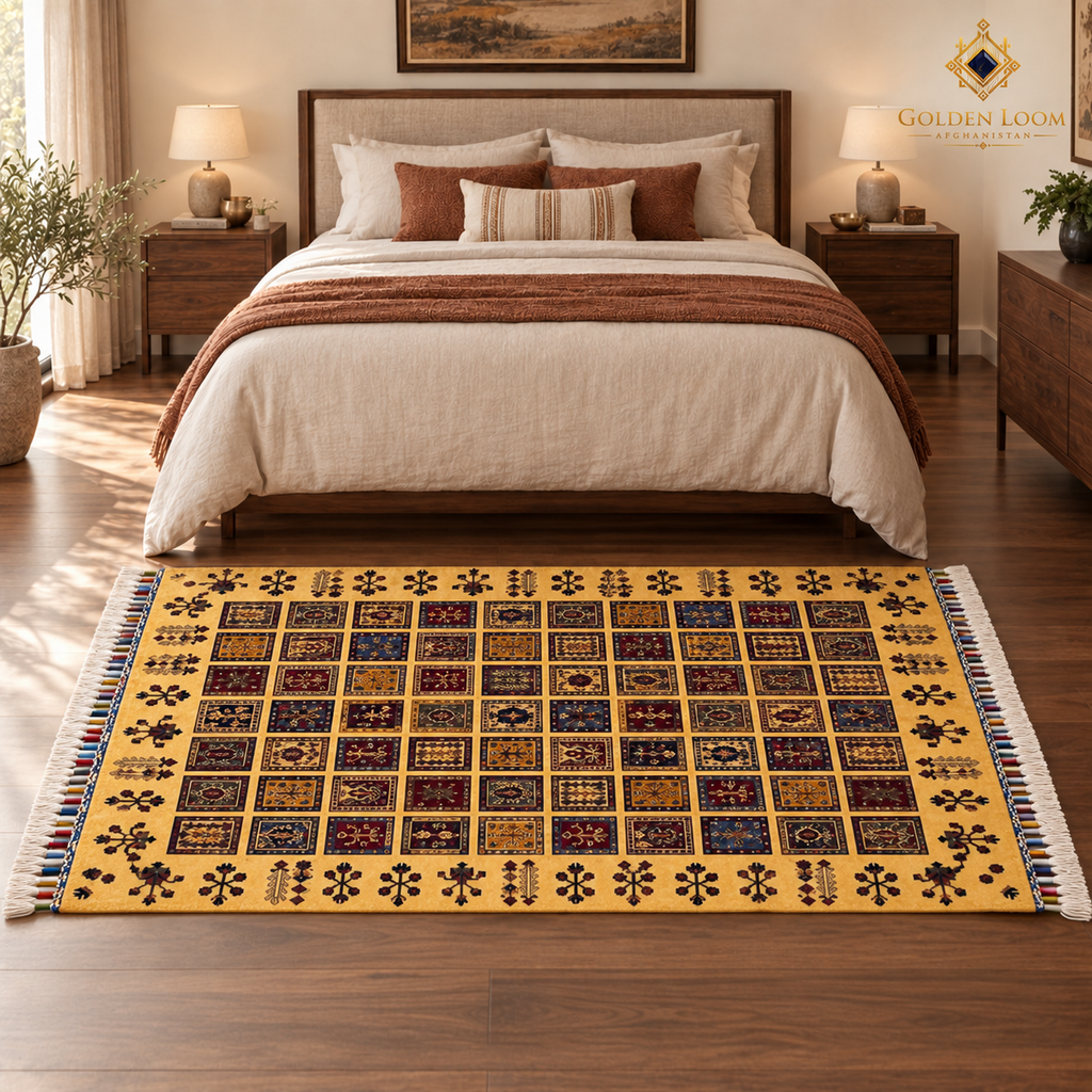 The Mazar-e-Sharif Golden Mirror Legacy | Hand-Knotted Afghan Wool Carpet