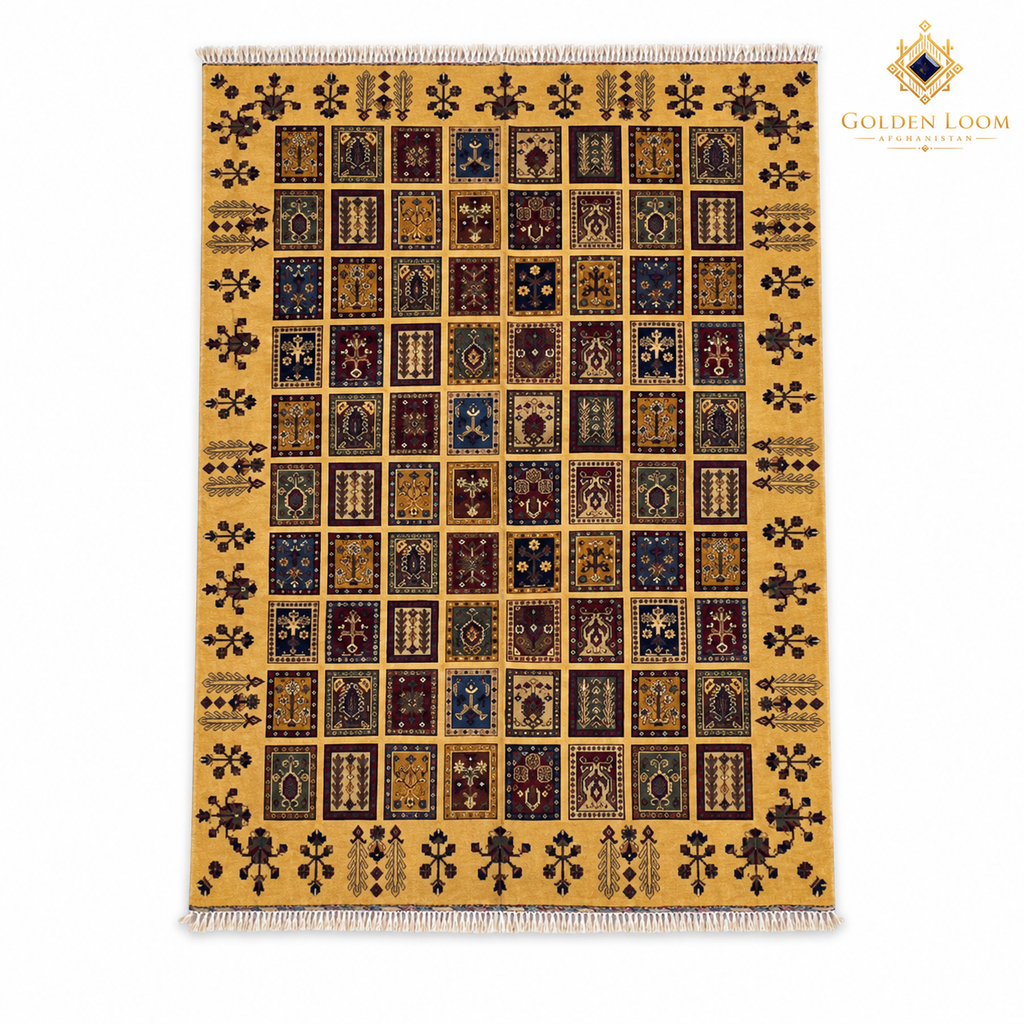 The Mazar-e-Sharif Golden Mirror Legacy | Hand-Knotted Afghan Wool Carpet