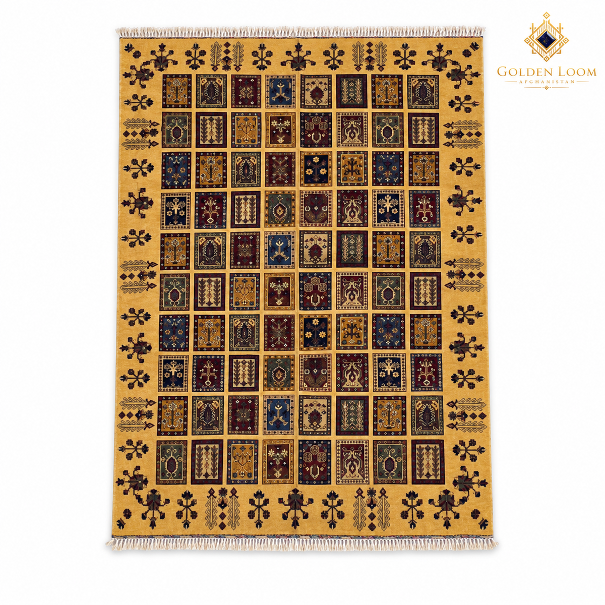 The Mazar-e-Sharif Golden Mirror Legacy | Hand-Knotted Afghan Wool Carpet