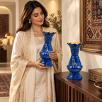 A model holding the vase