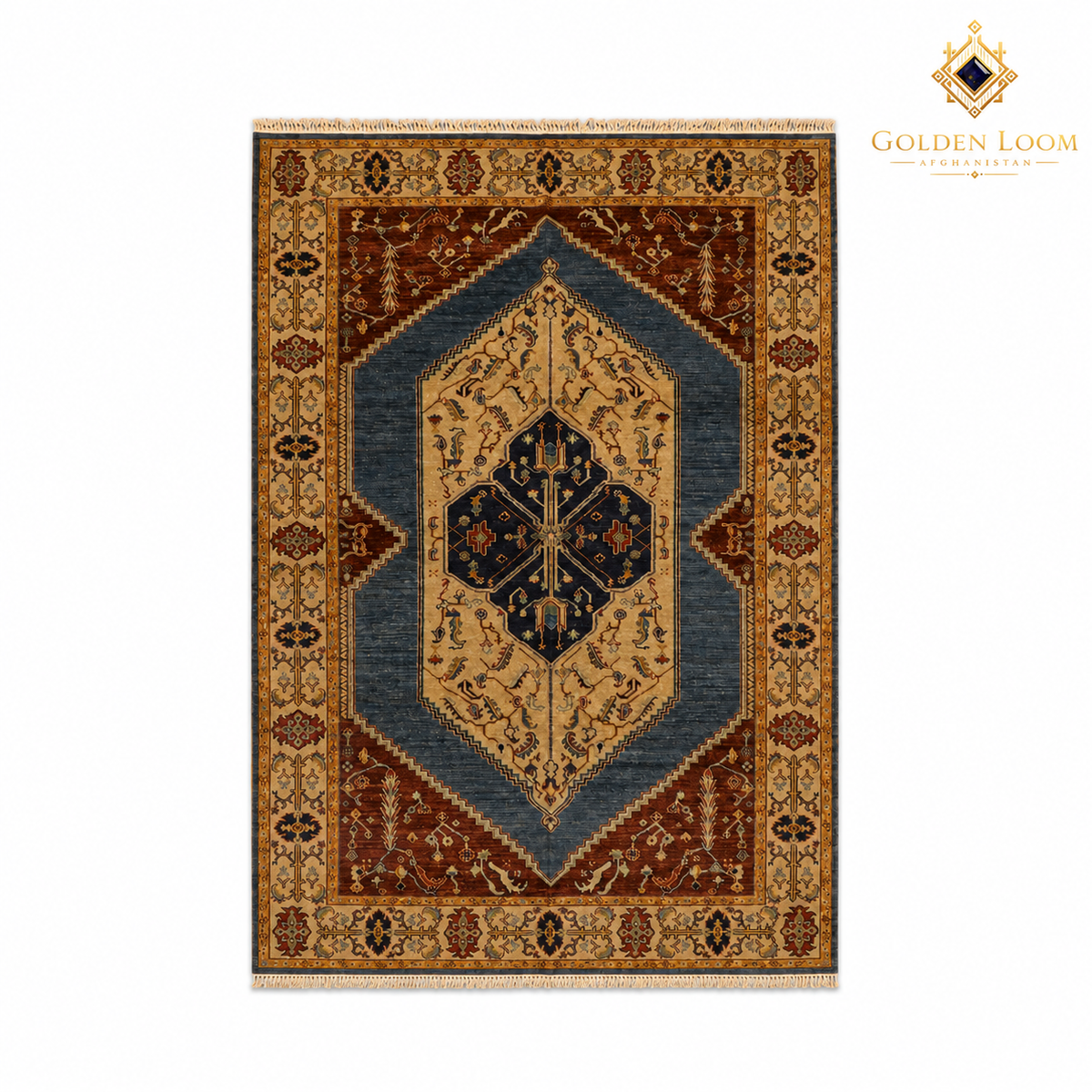The Mazar-e-Sharif Kashan Lahori Legacy, a hand-knotted Afghan wool carpet shown in full.