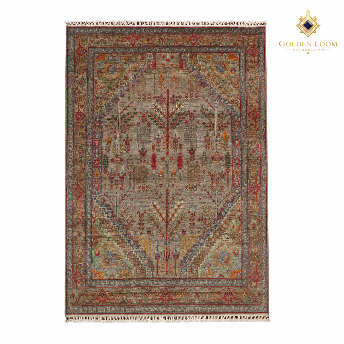 The Mazar-e-Sharif Chobi Wheat Legacy, a hand-knotted Afghan wool carpet shown in full.