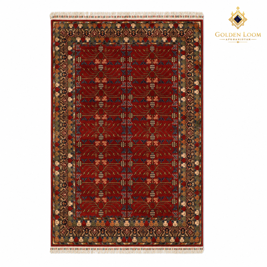 The Mazar-e-Sharif Sultani Legacy, a hand-knotted Afghan wool carpet shown in full.