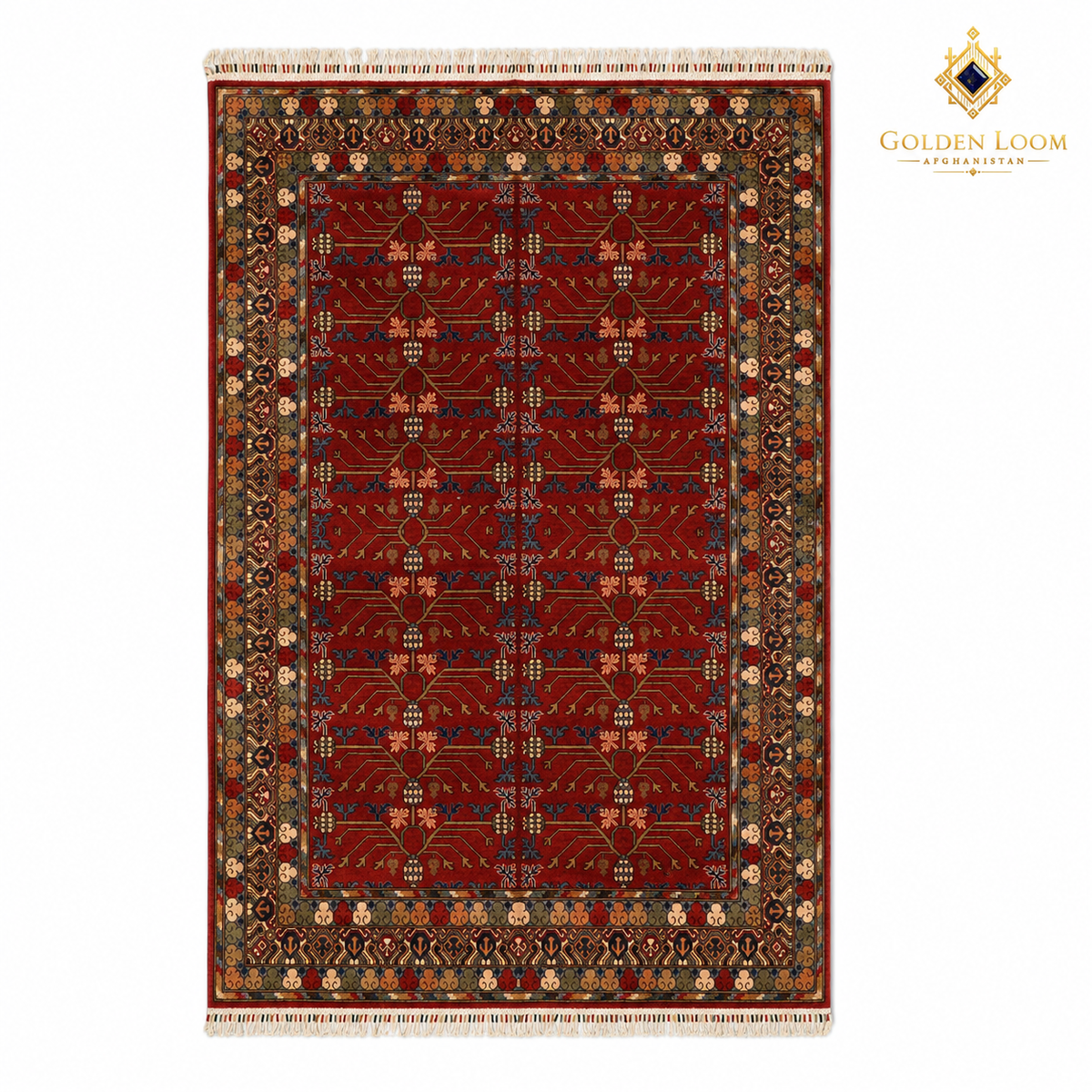 The Mazar-e-Sharif Sultani Legacy, a hand-knotted Afghan wool carpet shown in full.