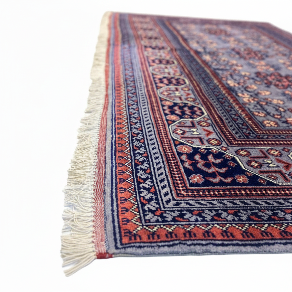 Ivory fringe detail of hand-knotted Afghan Bokhara wool rug from Qarqin, Jawzjan, Afghanistan
