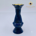 Hand-carved lapis lazuli vase with fluted gold-rimmed opening and mosaic stone surface on white background — Lapis Lazuli Convertible Vase Set by Golden Loom Afghanistan