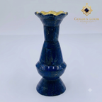 Hand-carved lapis lazuli vase with fluted gold-rimmed opening and mosaic stone surface on white background — Lapis Lazuli Convertible Vase Set by Golden Loom Afghanistan