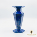 Hand-carved lapis lazuli vase with hexagonal facets and brass core, product shot on white background — Six-Sided Lapis Vase Set by Golden Loom Afghanistan