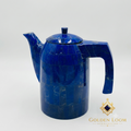Handcrafted Lapis Lazuli teapot samovar with mosaic gemstone tiles, domed lid and angular handle, photographed on white background — Golden Loom Afghanistan