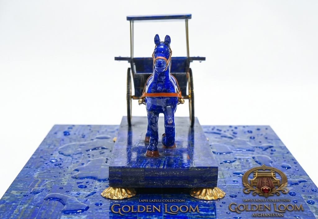 Majestic Lapis Lazuli Horse & Carriage Sculpture