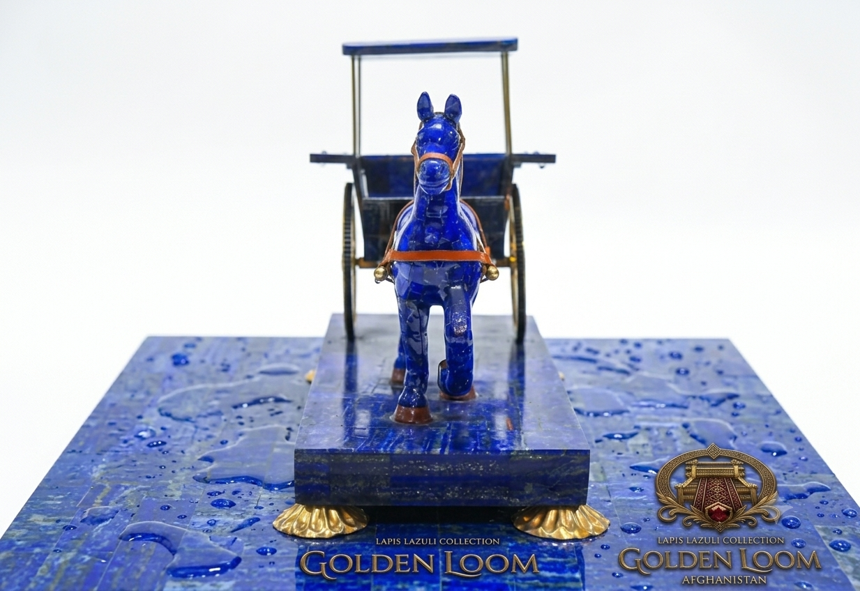Majestic Lapis Lazuli Horse & Carriage Sculpture
