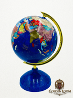 Handcrafted Royal Lapis Lazuli Globe made from genuine Badakhshan lapis lazuli with gold-tone meridian ring and lapis base — Golden Loom Afghanistan