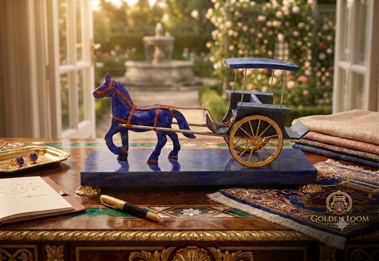 Majestic Lapis Lazuli Horse & Carriage Sculpture