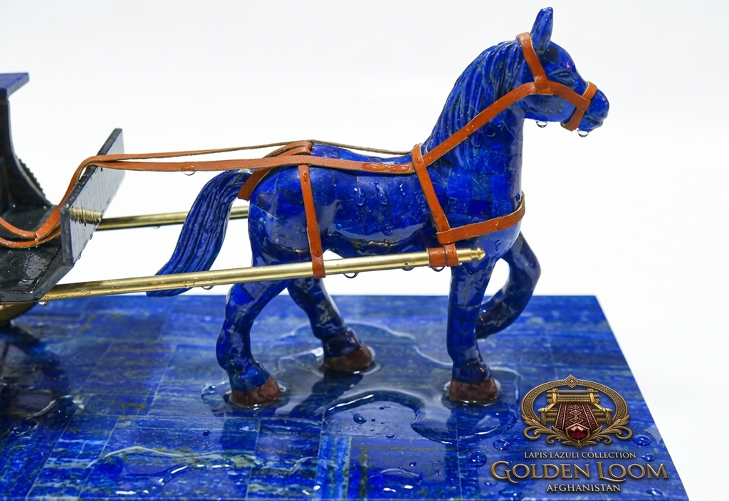 Majestic Lapis Lazuli Horse & Carriage Sculpture