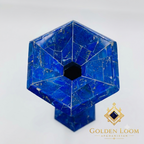 Top-down view of hand-carved lapis lazuli vase showing hexagonal opening and pyrite-flecked stone mosaic — Six-Sided Lapis Vase Set by Rayees