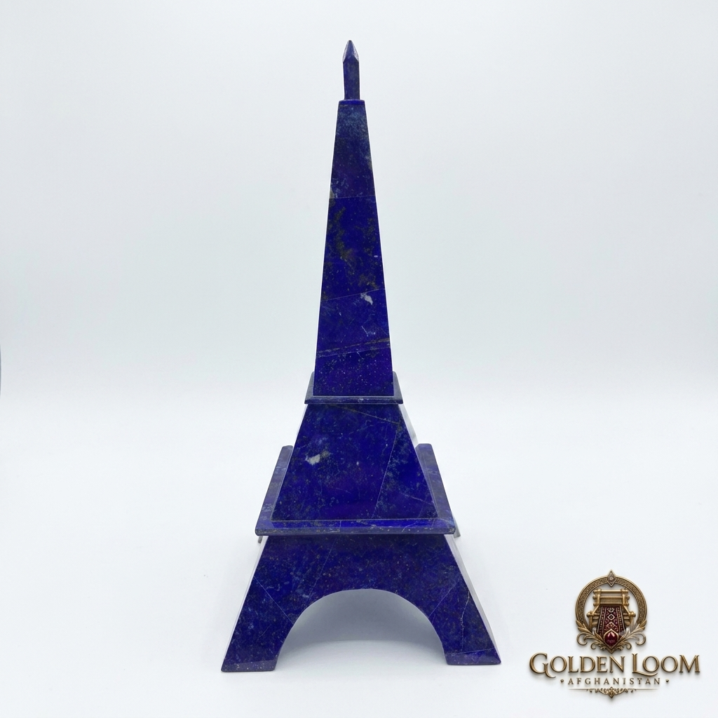 Royal Lapis Lazuli Eiffel Tower – handcrafted from genuine Badakhshan Lapis Lazuli, 28 cm, by Golden Loom Afghanistan