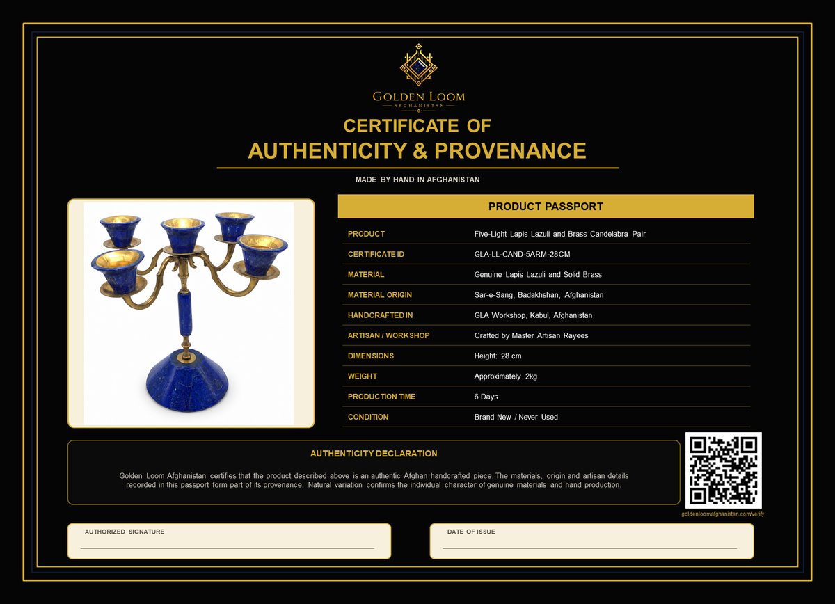 The Royal Five-Light Candelabra | Lapis Lazuli & Brass