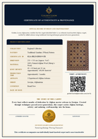 Product authenticity certificate for a Golden Loom carpet, featuring a detailed product description table, a product illustration, and a QR code on a white background.