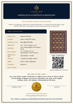 A certificate of authenticity and provenance card for a Golden Loom carpet, featuring product details