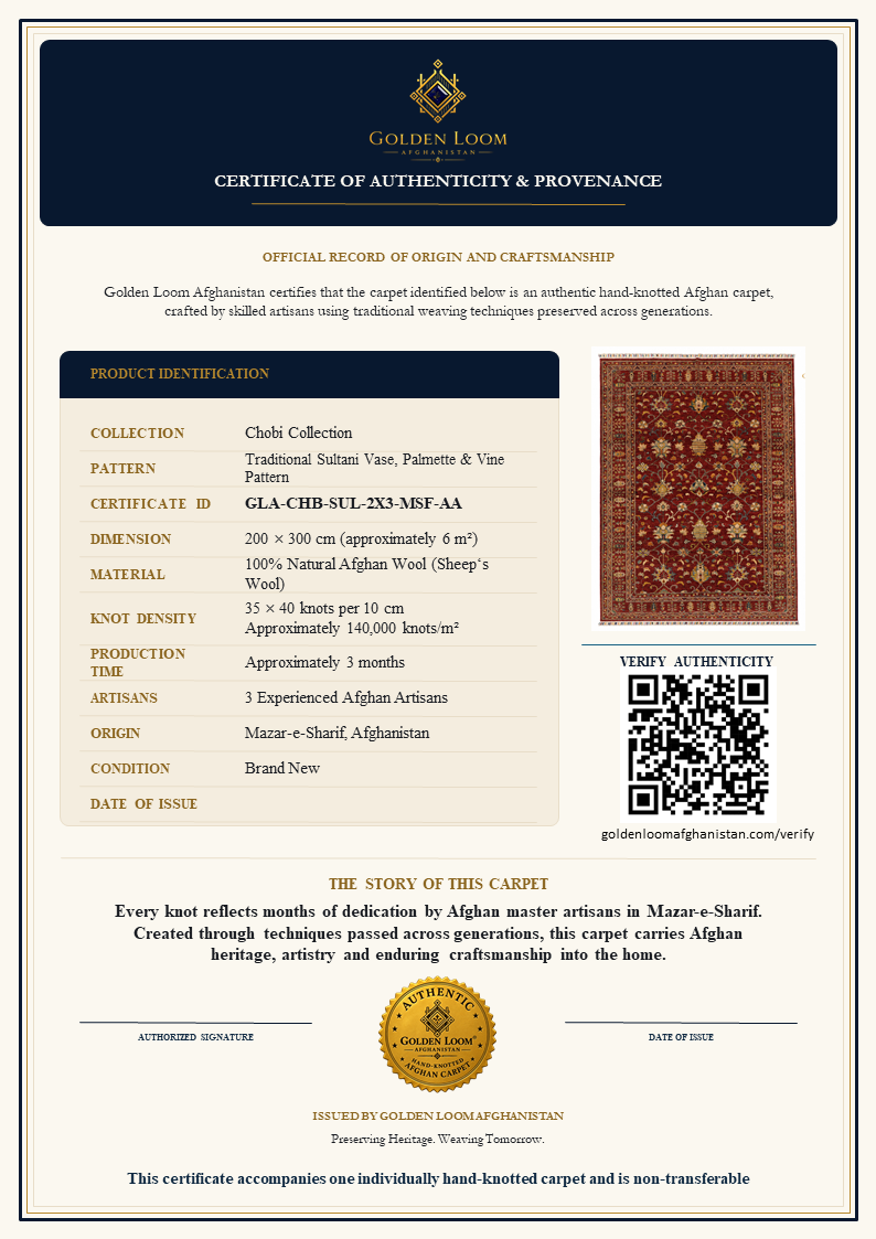 The Mazar-e-Sharif Ruby Vase Legacy | Hand-Knotted Chobi Afghan Wool Carpet